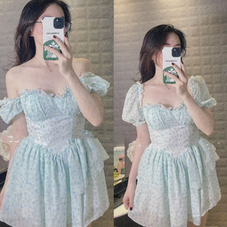 Váy hoa cổ vuông ( ảnh thật trải )