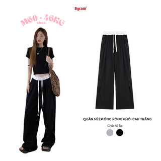 Quần Nỉ Ép Ống Rộng Nam Nữ Phối Cạp Trắng thời Trang Phong Cách Hàn Quốc 𝑩𝒚𝒄𝒂𝒎𝒄𝒂𝒎