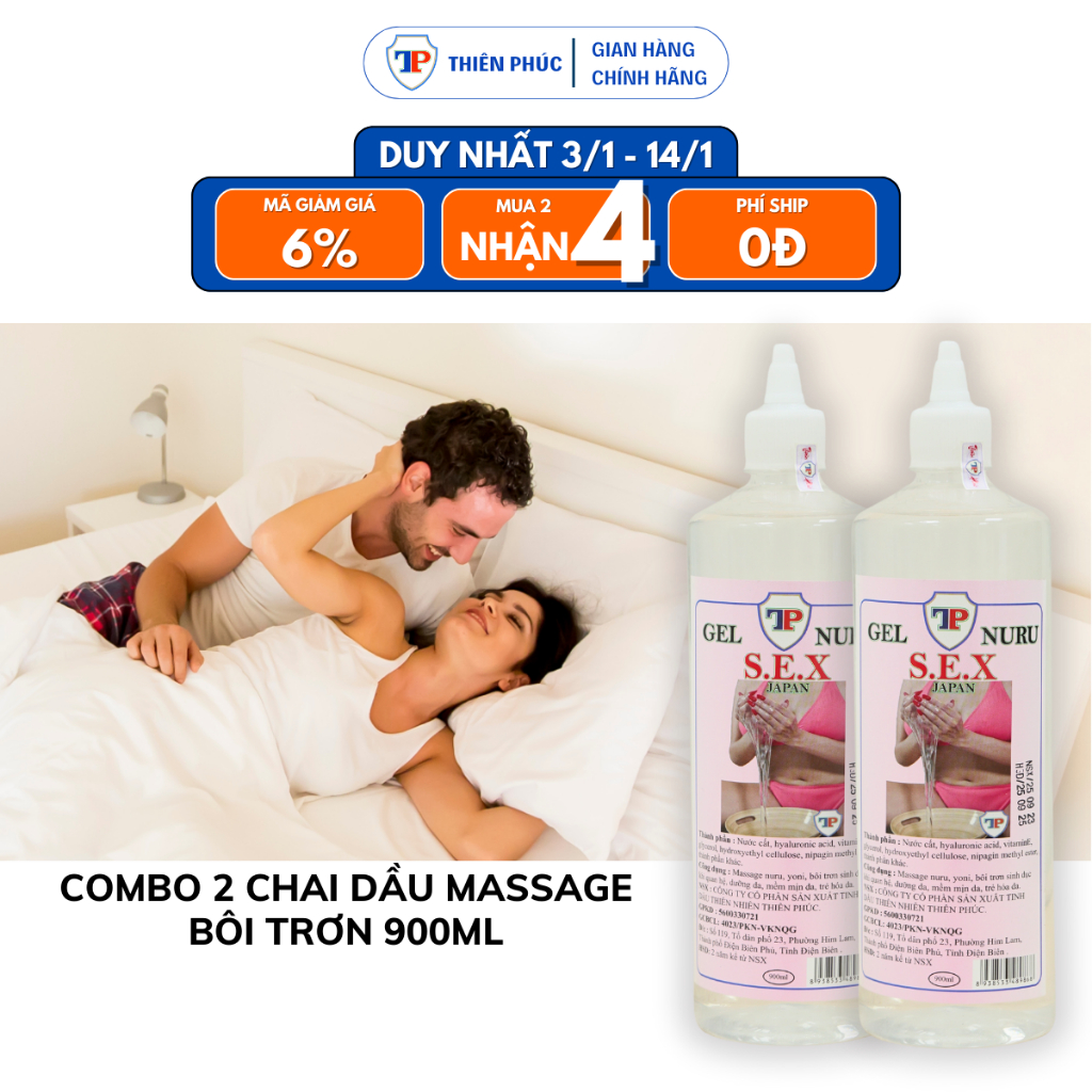 Combo 2 Dầu massage Thiên Phúc 900ml dạng gel bôi trơn nam nữ thành phần an toàn Tặng 1 chai gel nur