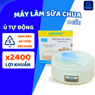 Máy làm sữa chua Chefman 8 cốc, dung tích 1600ml - Có Khay Chống Vỡ Cốc An Toàn - Bảo Hành 24 tháng