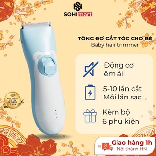 Tông đơ cắt tóc trẻ em chuyên nghiệp, có sạc pin có chống nước kèm 6 phụ kiện 2 lược cữ 2 đầu 3-6-12mm, BH 12 tháng.