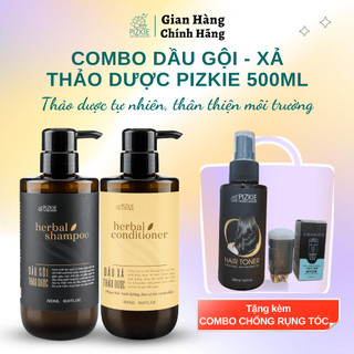 COMBO Dầu Gội-Dầu Xả Thảo Dược Herbal PIZKIE 500ML Kích Thích Mọc Tóc, Sạch Gàu, Giúp Tóc Chắc Khỏe