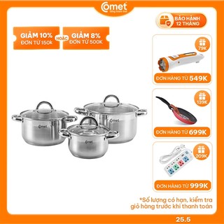 Có hỏa tốc - Bộ 03 nồi inox 5 đáy COMET - CH36-01