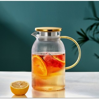 (SẴN) Bình trụ sọc 1.5L - Bình nước thủy tinh chịu nhiệt cao cấp k chì Borosilicate - Hàng xuất Âu
