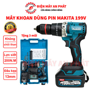 Máy khoan pin cầm tay KHÔNG CHỔI THAN MKT 199V pin 10 cell đầu 13mm động cơ từ bảo hành 12 tháng