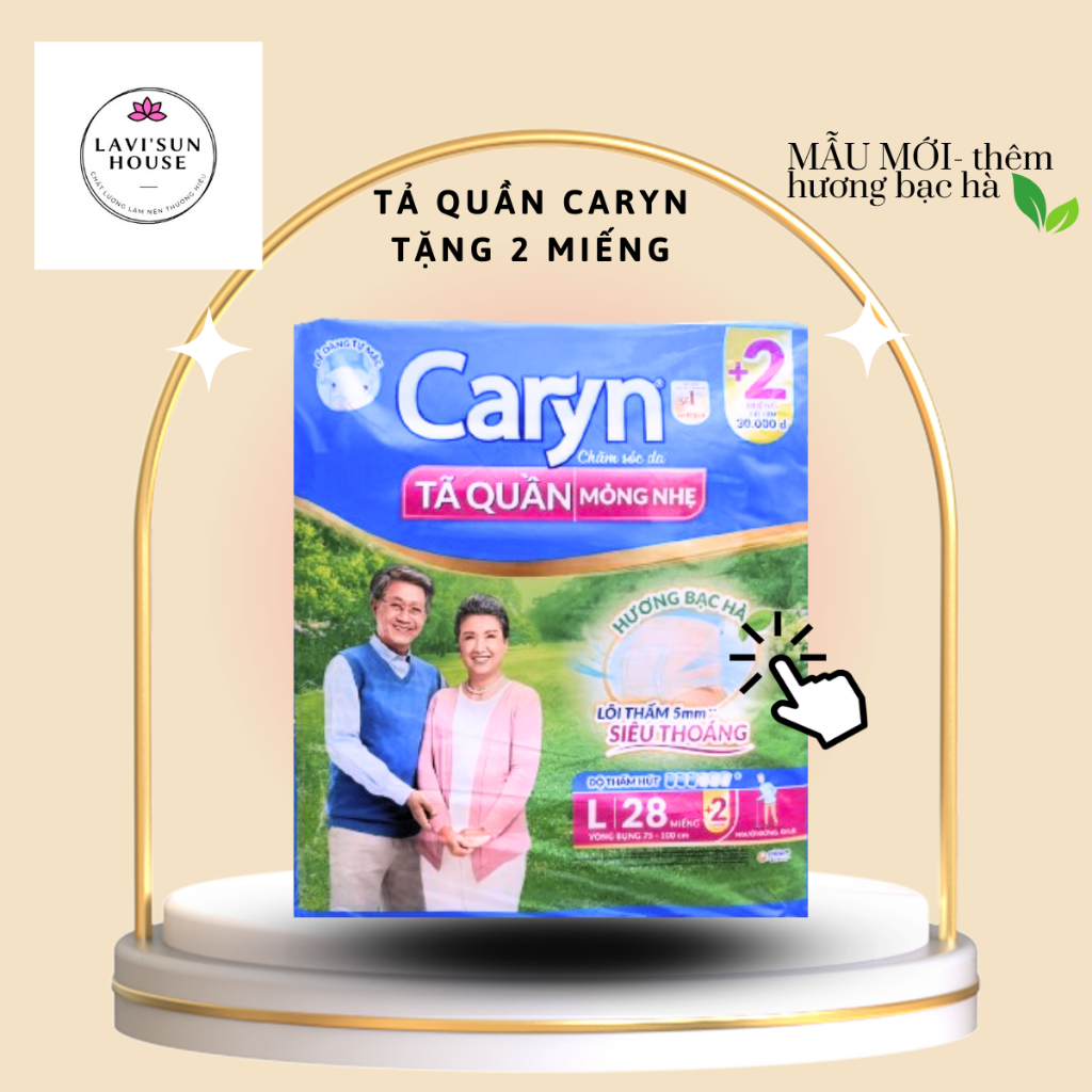 [TẶNG 4 MIẾNG]Tã quần người Lớn Caryn siêu mỏng nhẹ M32/L28/XL 24 - Hương bạc hà-thấm hút,khô thoáng