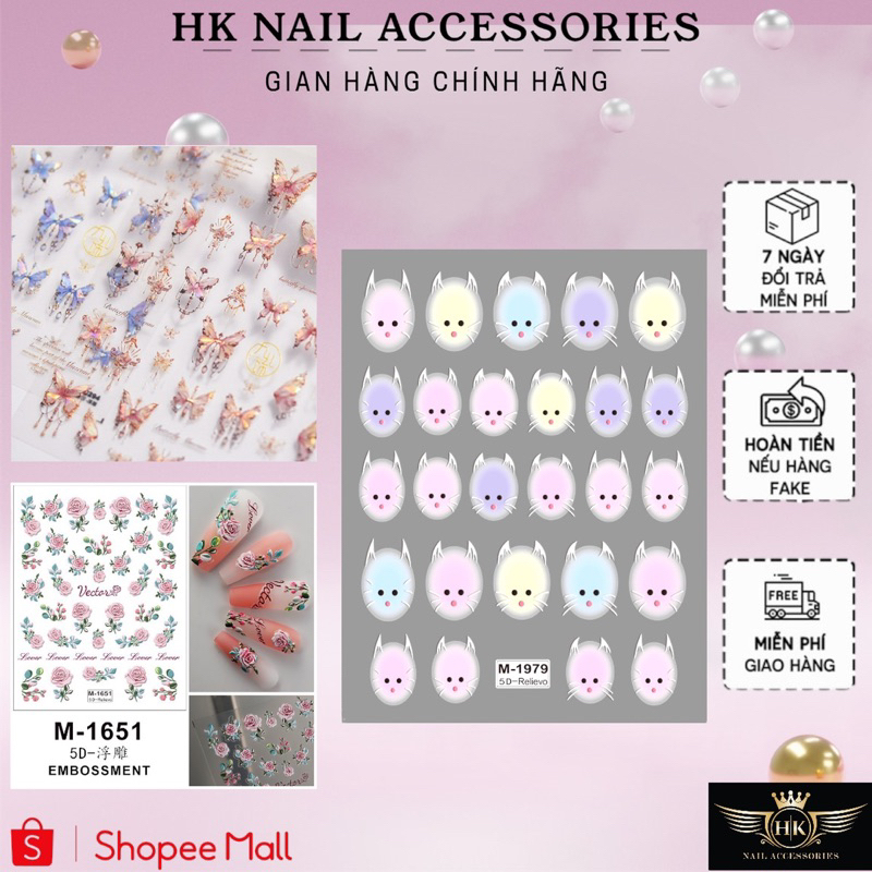 Sticker lụa 5D, sticker nổi dán trang trí móng HK NAIL ACCESSORIES (Tổng hợp nhiều mẫu)