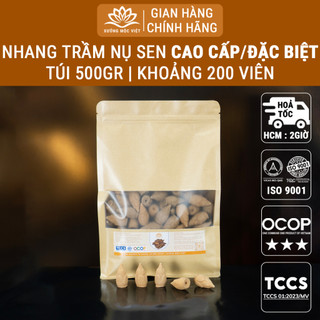 Nhang Nụ Trầm Hương Khói Ngược Sạch Nguyên Chất Tự Nhiên Không Hoá Chất Xưởng Mộc Việt - Túi 500G Nụ Sen Thơm Dịu Nhẹ