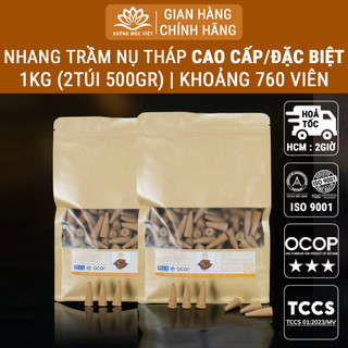 Nhang Nụ Trầm Hương Khói Ngược Sạch Nguyên Chất Tự Nhiên Không Hoá Chất Xưởng Mộc Việt - Túi 1KG Nụ Tháp ( Tầm 760 Nụ )