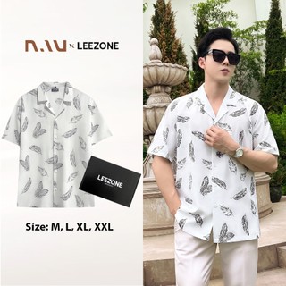 Áo sơ mi nam Cuban Shirt Form rộng, chất vải lụa mềm mịn, thoáng mát không nhăn | Áo sơ mi tay ngắn Họa tiết Lông vũ