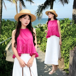 Áo kiểu nữ VMSTYLE dáng babydoll xòe sát nách bèo lai tầng dễ thương đi chơi, dạo phố 5172 ASU00566