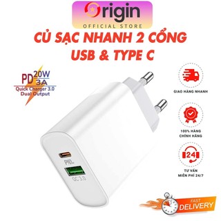 Củ sạc 2 cổng sạc nhanh 20w pd type c và usb qc 3.0 - pd 20w hỗ trợ sạc nhanh cho các dòng điện thoại - origin official