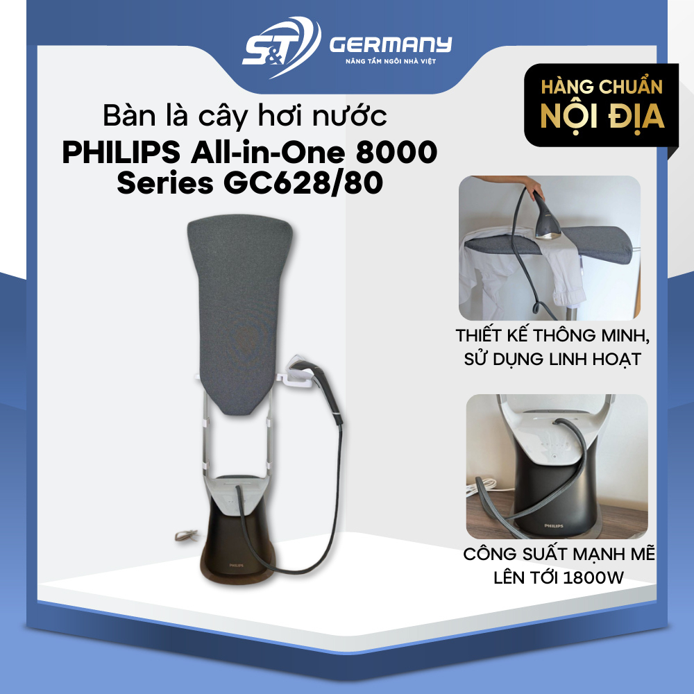 Bàn là cây hơi nước PHILIPS All-in-One 8000 Series GC628/80 nhập Philips Việt Nam, Bàn ủi hiện đại G