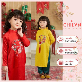 Set Áo Dài Cách Tân Cho Bé Gái, Áo Dài Tết Cho Bé
