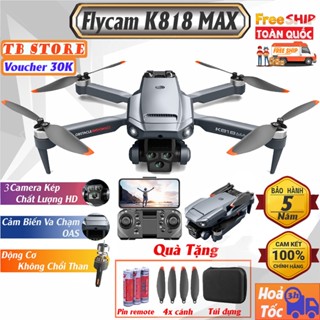 Flycam mini K818 động cơ không chổi than - 3 camera quay phim chụp ảnh, Plycam điều khiển từ xa có cảm biến va chạm