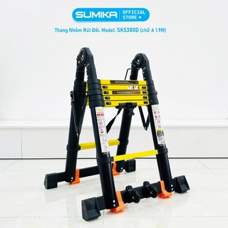 Thang nhôm rút đôi SUMIKA SKS380D, sơn tĩnh điện, chữ A cao 1.9m, chữ I cao 3.8m, tải trọng 300kg