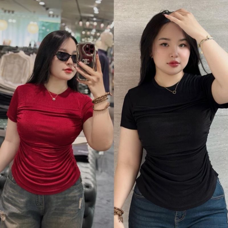 ÁO THUN NHŨ CỔ TRÒN NHÚN SƯỜN SIÊU HACK EO BIGSIZE