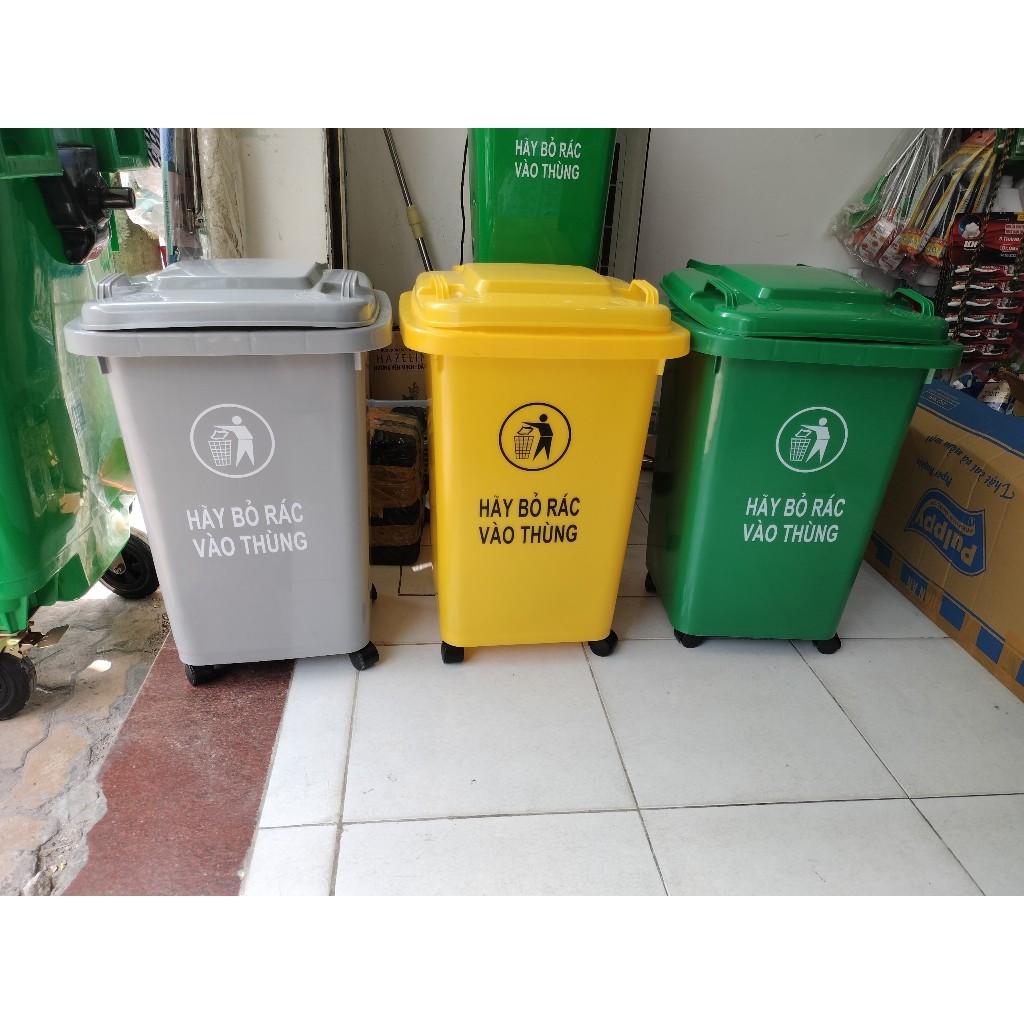 Thùng rác công nghiệp 60 lít - Có bánh xe - Đủ màu