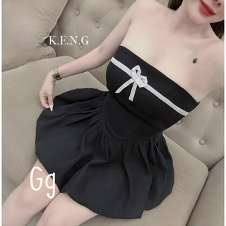 Đầm ống bí bồng phối viền dây nơ ngực xoè công chúa đi chơi đi tiệcd