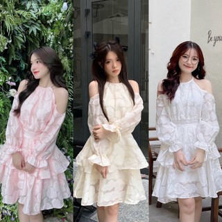  TIA19 Váy hoa rớt vai Donna Tia19. Đầm hoa dài tay 