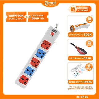 Ổ Cắm Điện Nối Dài COMET CES10503 2500W, Dây Dài 3M, 5 Lỗ 3 Chấu, Chất Liệu Nhựa PP Chống Cháy, Có Cầu Chì Bảo Vệ