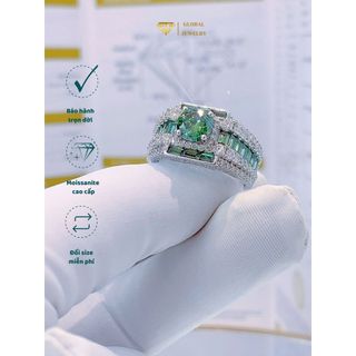 Nhẫn bạc nam TCJ phối màu Full Moissanite chủ 6.8mm trang sức bạc Ý 925 xi bạch kim cao cấp RM0207