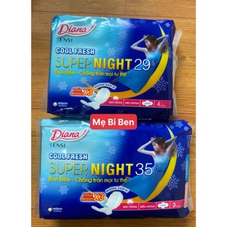 1 Gói Băng Vệ sinh Diana Sensi Cool Fresh Night 29cm 4 miếng/35cm 3 miếng/gói - Chính Hãng mặt bông