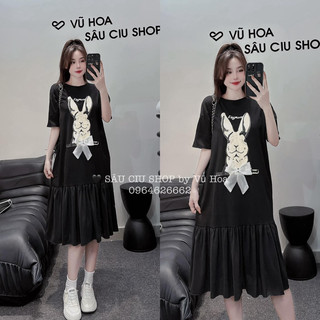 VÁY SUÔNG COTTON PHA THÔ ĐUÔI CÁ IN THỎ NƠ