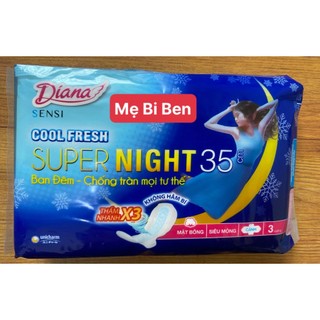 1 Gói Băng vệ sinh Diana Sensi Cool Fresh Night 29/35cm 3/4 miếng/gói MẶT BÔNG - Chính Hãng