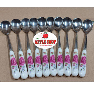combo 10 cái muỗng inox cáng sứ hoa văn đẹp dài 15.6cm dùng uống cafe