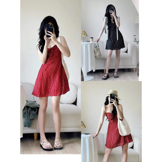 Váy-Đầm Hoa Nhí 2 Dây rút ngực 2 màu đỏ,đen siêu xinh Mina Dress