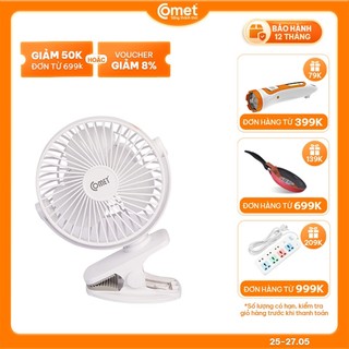 Quạt Sạc Tích Điện Mini Kẹp Bàn Comet CRF0705 5W Đế Kẹp Xe Đẩy Hoặc Để Bàn Xoay 360 Độ