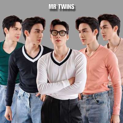 Áo Thun Tay Dài Cổ Tim Form Body Cotton Tăm Gân Thương Hiệu Mr Twins