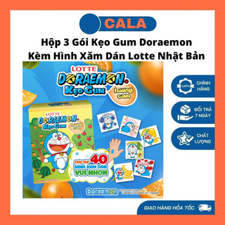 Hộp 3 gói kẹo gum doraemon kèm hình xăm dán lotte nhật bản