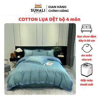 Cotton lụa dệt - bộ vỏ chăn, ga, gối 4 món