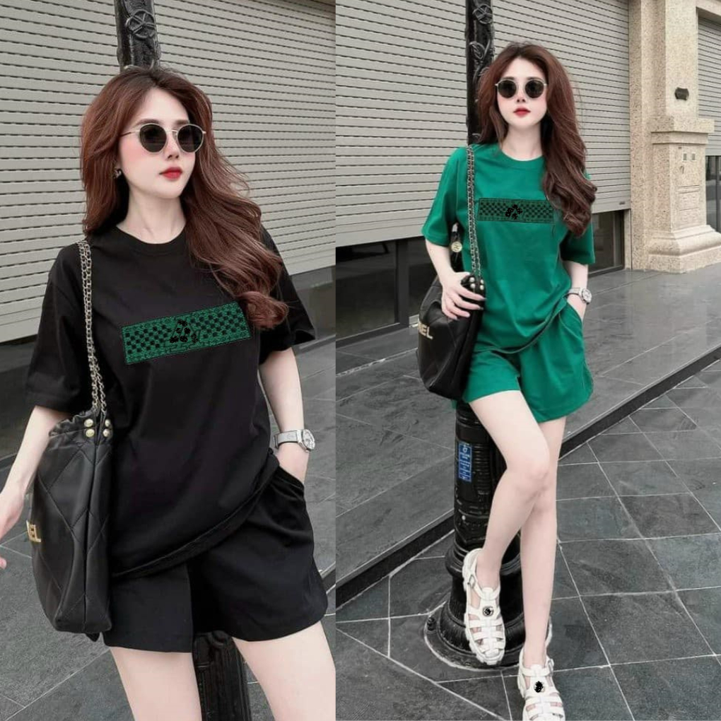 Set bộ đùi bộ mặc nhà nữ mùa hè phom rộng chất cotton su mềm mại co giãn 40-75kg in ngang | BigBuy360 - bigbuy360.vn