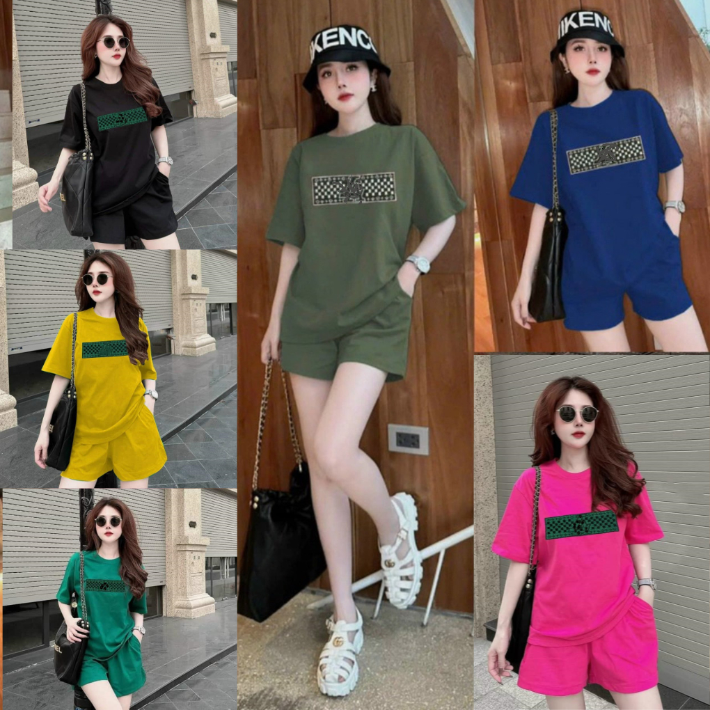 Set bộ đùi bộ mặc nhà nữ mùa hè phom rộng chất cotton su mềm mại co giãn 40-75kg in ngang | BigBuy360 - bigbuy360.vn