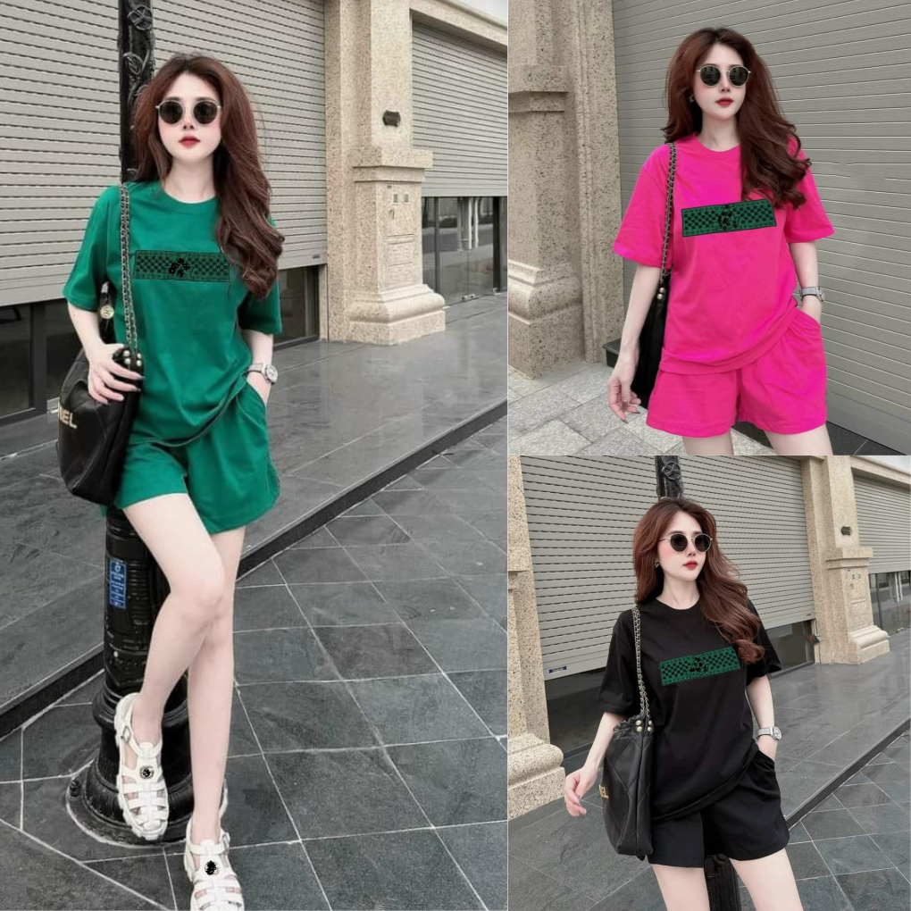 Set bộ đùi bộ mặc nhà nữ mùa hè phom rộng chất cotton su mềm mại co giãn 40-75kg in ngang | BigBuy360 - bigbuy360.vn