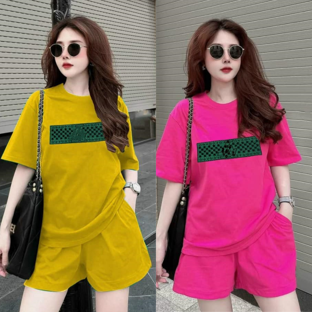 Set bộ đùi bộ mặc nhà nữ mùa hè phom rộng chất cotton su mềm mại co giãn 40-75kg in ngang | BigBuy360 - bigbuy360.vn