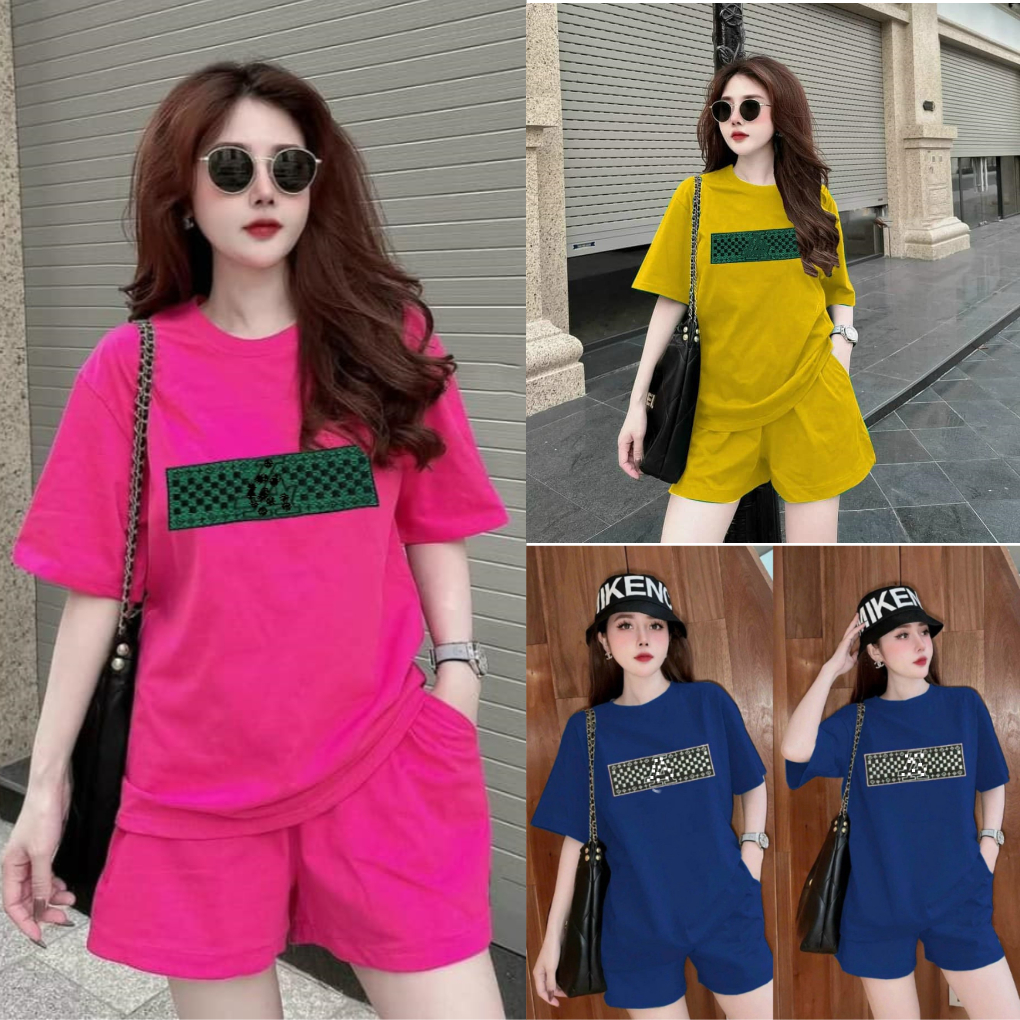Set bộ đùi bộ mặc nhà nữ mùa hè phom rộng chất cotton su mềm mại co giãn 40-75kg in ngang | BigBuy360 - bigbuy360.vn