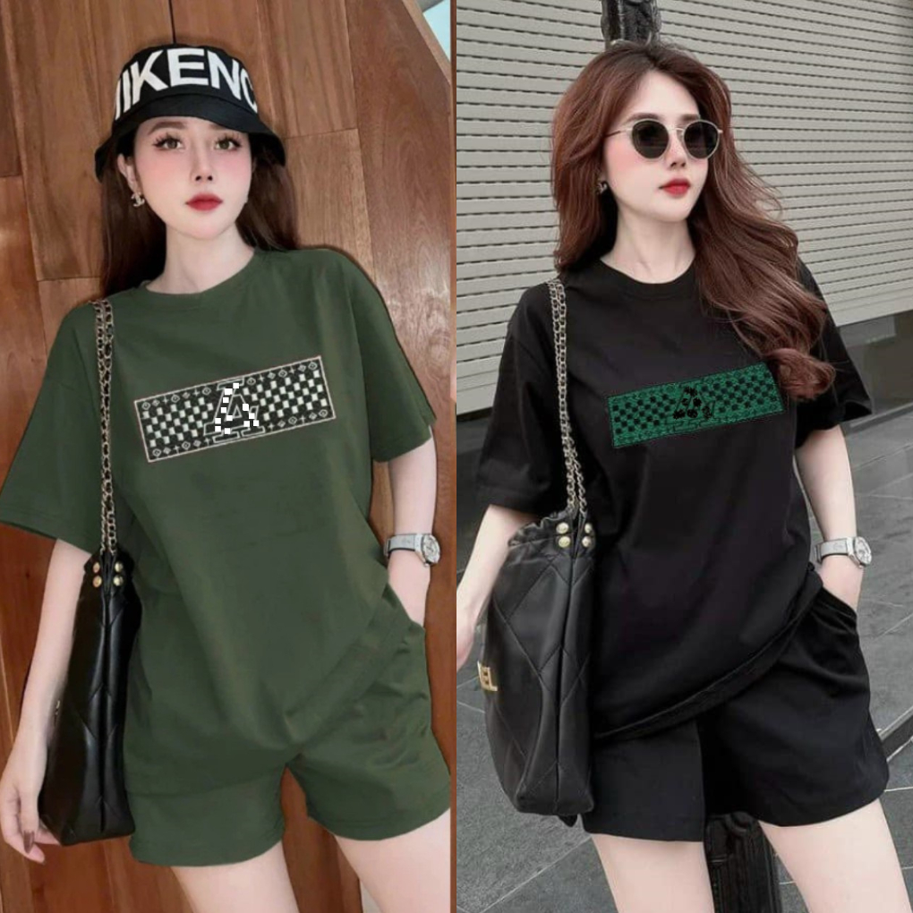 Set bộ đùi bộ mặc nhà nữ mùa hè phom rộng chất cotton su mềm mại co giãn 40-75kg in ngang | BigBuy360 - bigbuy360.vn