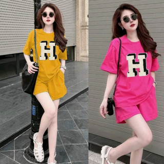 Bộ quần đùi áo thun nữ mùa hè phom rộng mặc nhà set bộ đùi chất cotton su 3 size 40-75kg in H