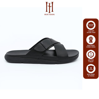 Dép quai chéo da bò nam hoài trang thoải mái, cá tính màu đen size 38-43