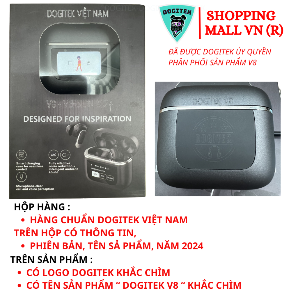 Tai nghe DOGITEK V8 2024, tiếng việt, điều khiển bằng hộp sạc, nhiều chế độ nhạc,định vị tai nghe | BigBuy360 - bigbuy360.vn