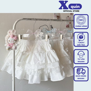 Chân váy bèo tầng dáng xoè phối ren cạp cao lưng chun Xquin, Chân váy trắng ngắn có lót quần dáng xoè bồng bềnh
