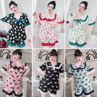 Đồ Bộ Đùi Bigsize 50-100kg Tay Ngắn Viền Bèo Tiểu Thư Dễ Thương Lụa Mặc Nhà Cho Nàng Béo Múp Xinh