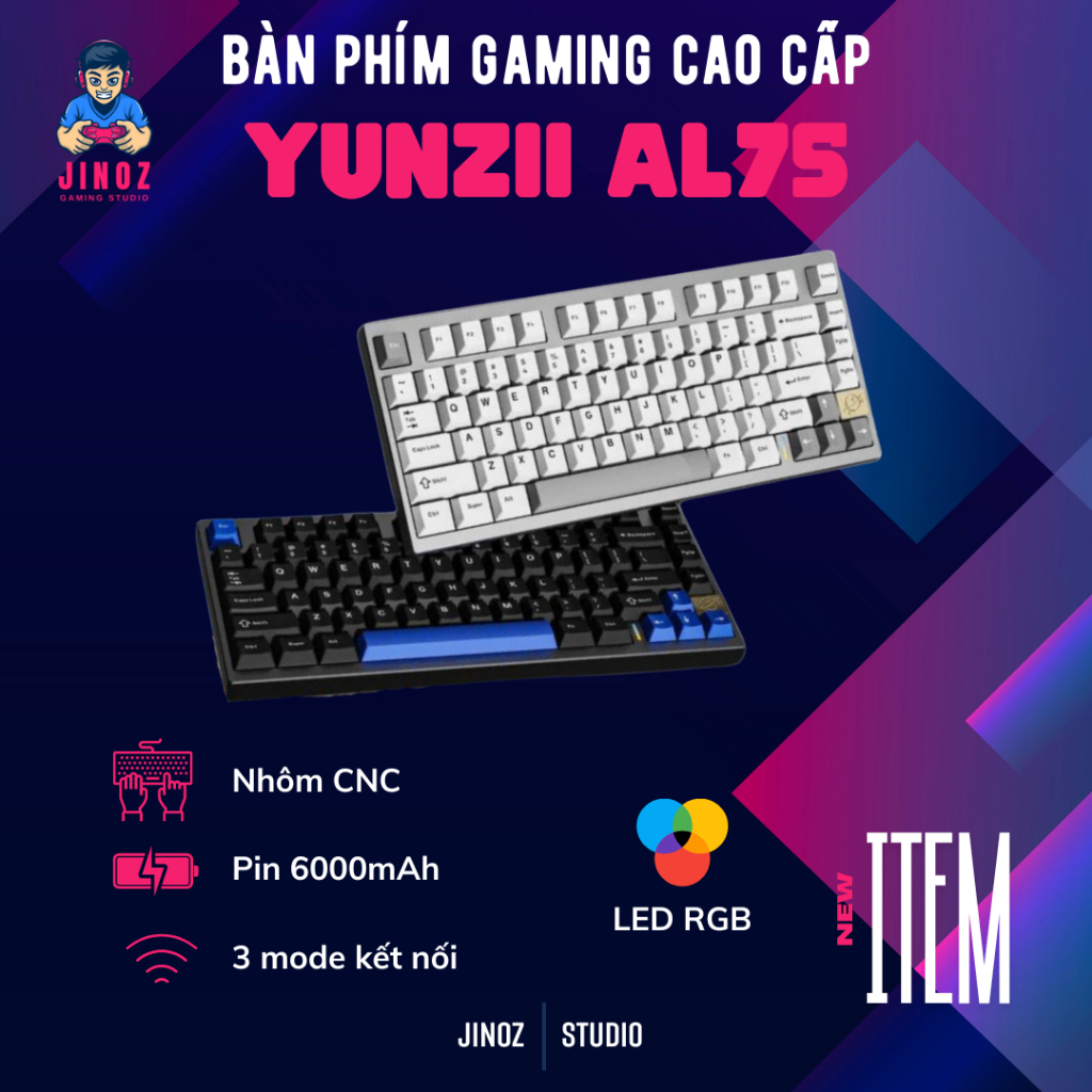 Bàn phím cơ Yunzii AL75 | Case nhôm CNC | Led RGB | Mạch xuôi | Hotswap | Gasket Mount - Jinoz Gamin