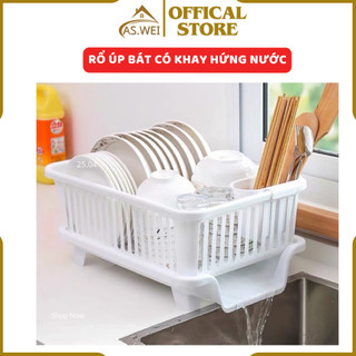 Rổ úp chén bát có khay hứng nước, rổ nhựa thoát nước dễ dàng