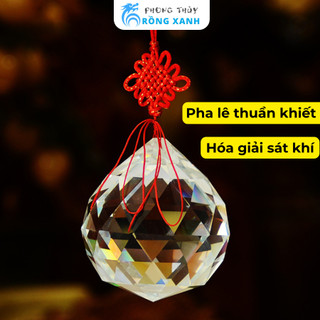 Quả cầu thủy tinh pha lê treo vát cạnh Phong Thủy Rồng Xanh, kích thước 60mm - 80mm, độ trong suốt cao sáng đẹp