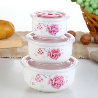  Bộ 3 Thố Sứ Có Nắp Đậy - Mẫu Ngẫu Nhiên - Bộ 3 Thố Đựng Cơm Mang Đi Nắp Hút Chân Không 